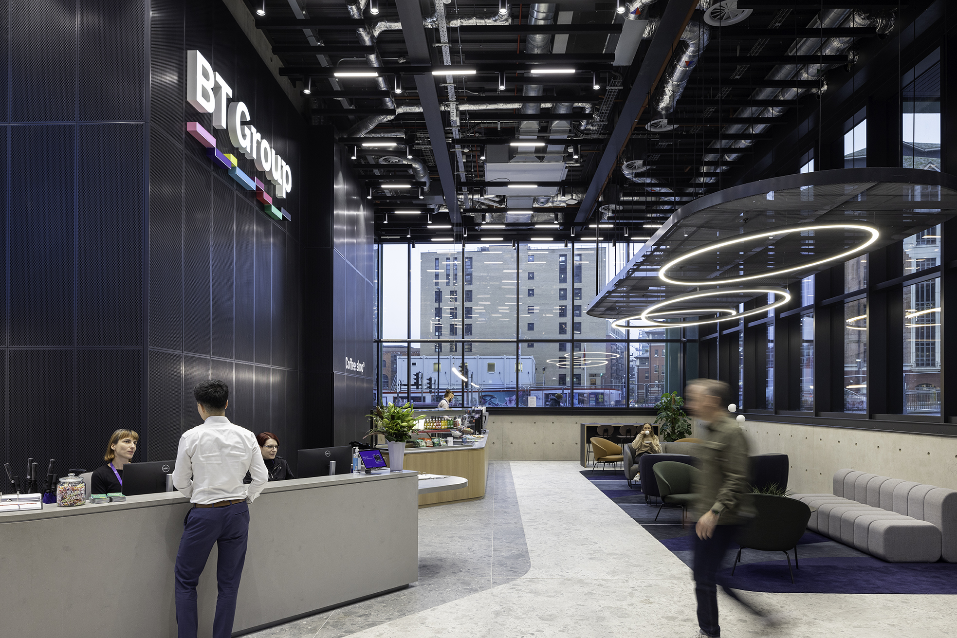 BT Group reception room with people walking around