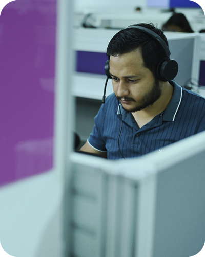 Male colleague working with headset on